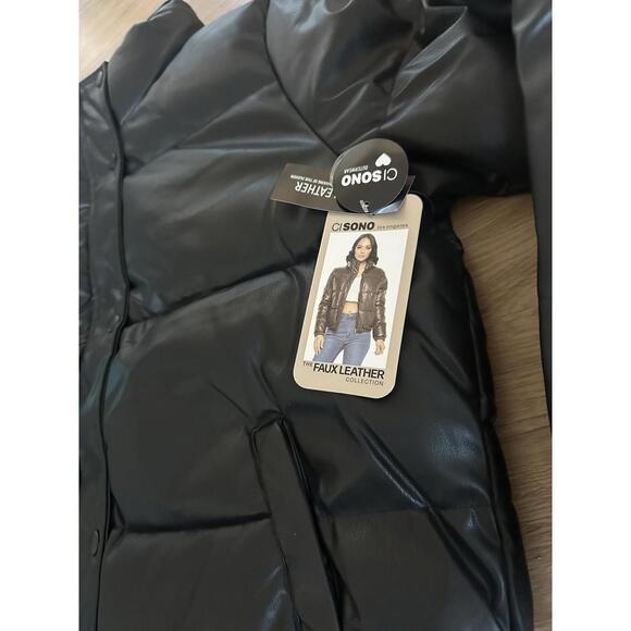 CI Sono Women’s Vegan Leather Bomber Black Jacket Size Medium
